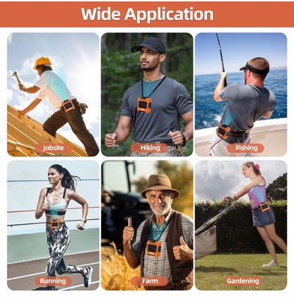 Waist Fan - Portable Neck Fan with 10000mAh Battery, 24-Hour Runtime, LED SOS Light, 3 Speeds, 15500RPM Strong Airflow - Ideal Belt Clip Fan for Jobsite, Farming, Fishing