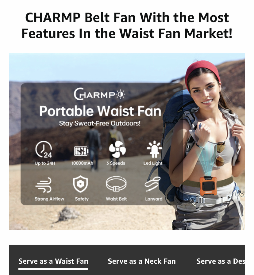 Waist Fan - Portable Neck Fan with 10000mAh Battery, 24-Hour Runtime, LED SOS Light, 3 Speeds, 15500RPM Strong Airflow - Ideal Belt Clip Fan for Jobsite, Farming, Fishing