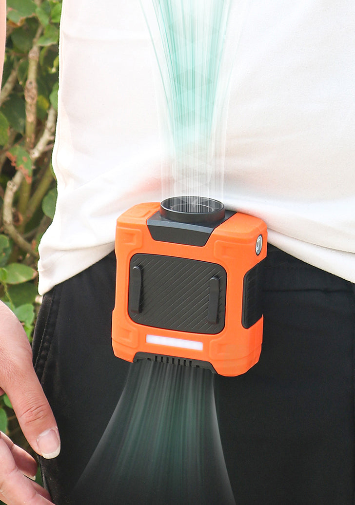 Waist Fan - Portable Neck Fan with 10000mAh Battery, 24-Hour Runtime, LED SOS Light, 3 Speeds, 15500RPM Strong Airflow - Ideal Belt Clip Fan for Jobsite, Farming, Fishing